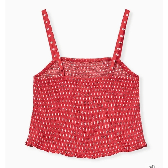 Torrid Size 4 Red Star Challis Smocked Crop Cami - Picture 2 of 5